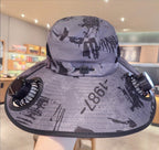 Unisex Cooling Fishing Fan Hat Summer Outdoor Adjustable Fan Bucket Hat with Face Cover - UV Protection