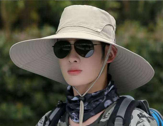 Unisex Cooling Fishing Fan Hat Summer Outdoor Adjustable Fan Bucket Hat with Face Cover - UV Protection