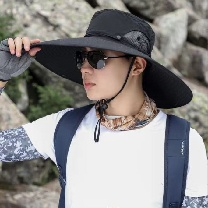 Unisex Cooling Fishing Fan Hat Summer Outdoor Adjustable Fan Bucket Hat with Face Cover - UV Protection