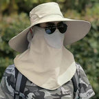 Unisex Cooling Fishing Fan Hat Summer Outdoor Adjustable Fan Bucket Hat with Face Cover - UV Protection