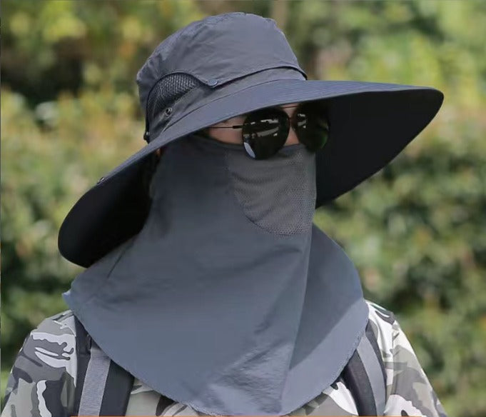 Unisex Cooling Fishing Fan Hat Summer Outdoor Adjustable Fan Bucket Hat with Face Cover - UV Protection