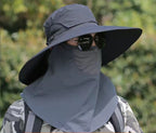 Unisex Cooling Fishing Fan Hat Summer Outdoor Adjustable Fan Bucket Hat with Face Cover - UV Protection