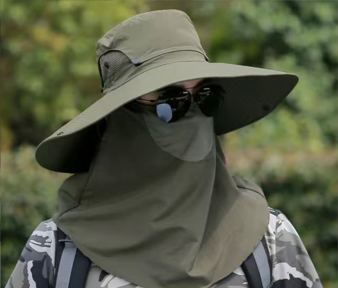 Unisex Cooling Fishing Fan Hat Summer Outdoor Adjustable Fan Bucket Hat with Face Cover - UV Protection