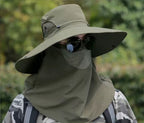 Unisex Cooling Fishing Fan Hat Summer Outdoor Adjustable Fan Bucket Hat with Face Cover - UV Protection