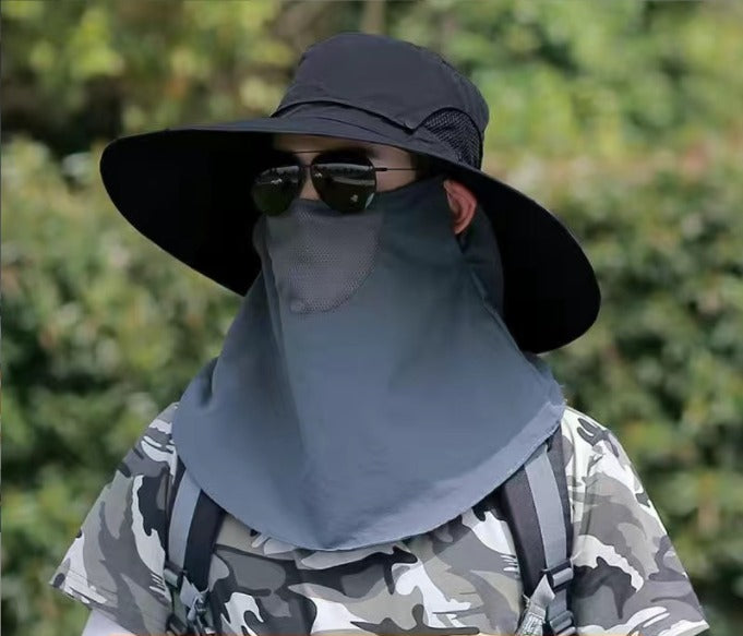 Unisex Cooling Fishing Fan Hat Summer Outdoor Adjustable Fan Bucket Hat with Face Cover - UV Protection