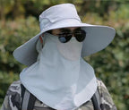 Unisex Cooling Fishing Fan Hat Summer Outdoor Adjustable Fan Bucket Hat with Face Cover - UV Protection