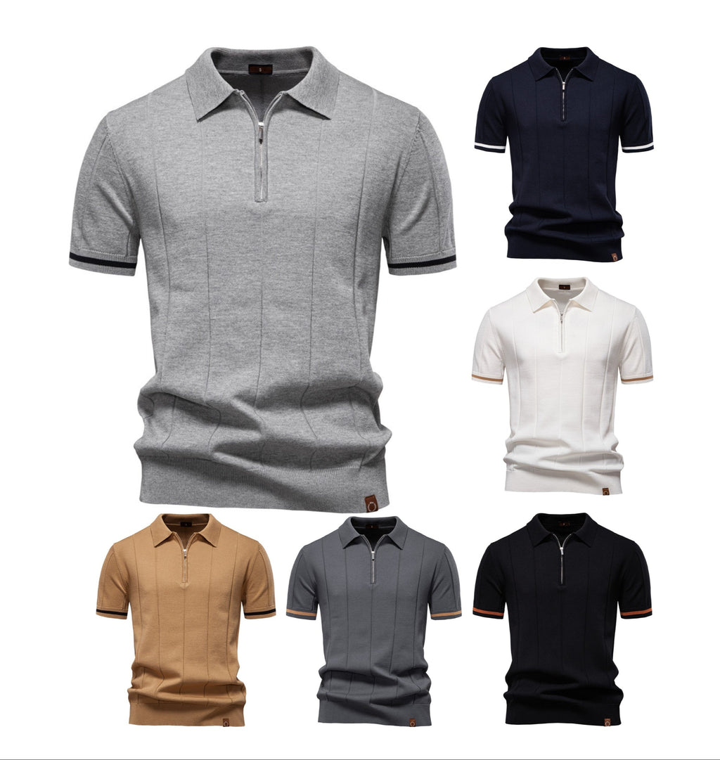 Men's Business Casual Knit Polo Shirt - 2025 Summer Loose-Fit Short Sleeve Top | PSD8037