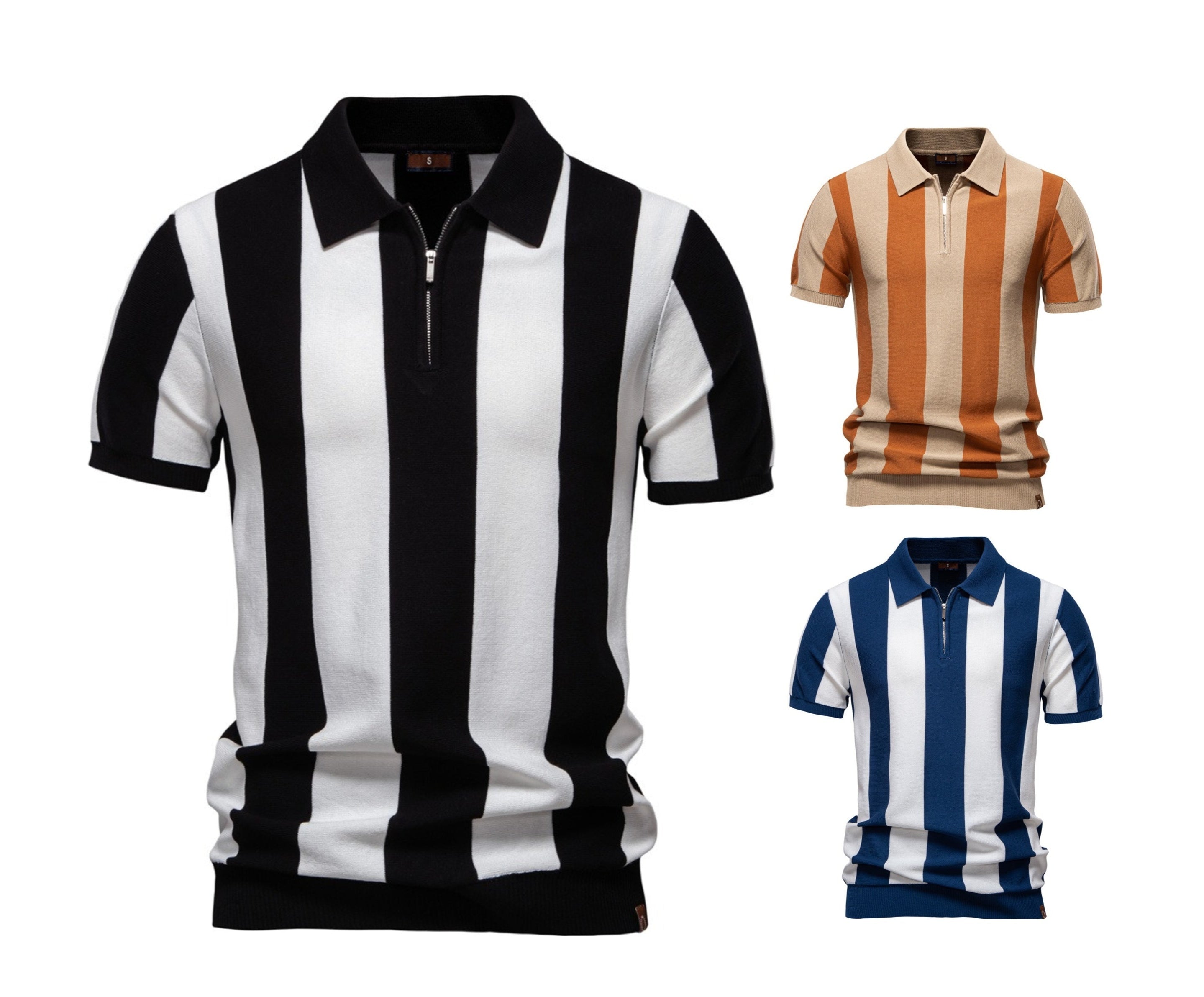 Summer Slim-Fit Stripe Polo Shirt for Men – 2025 Business Casual Knit Top | Breathable Short Sleeve Tee | PSD8060