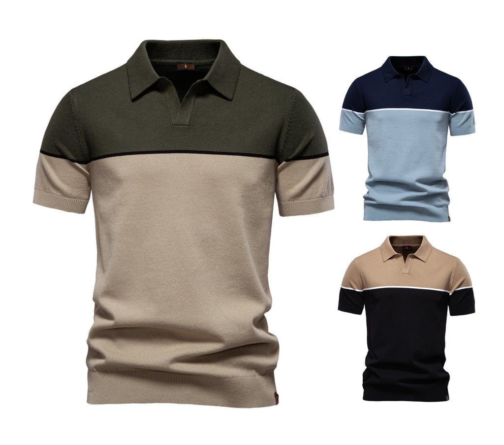 Men's Two-Tone Knit Polo Shirt - 2025 Summer Slim-Fit Business Casual Top | PSD8041