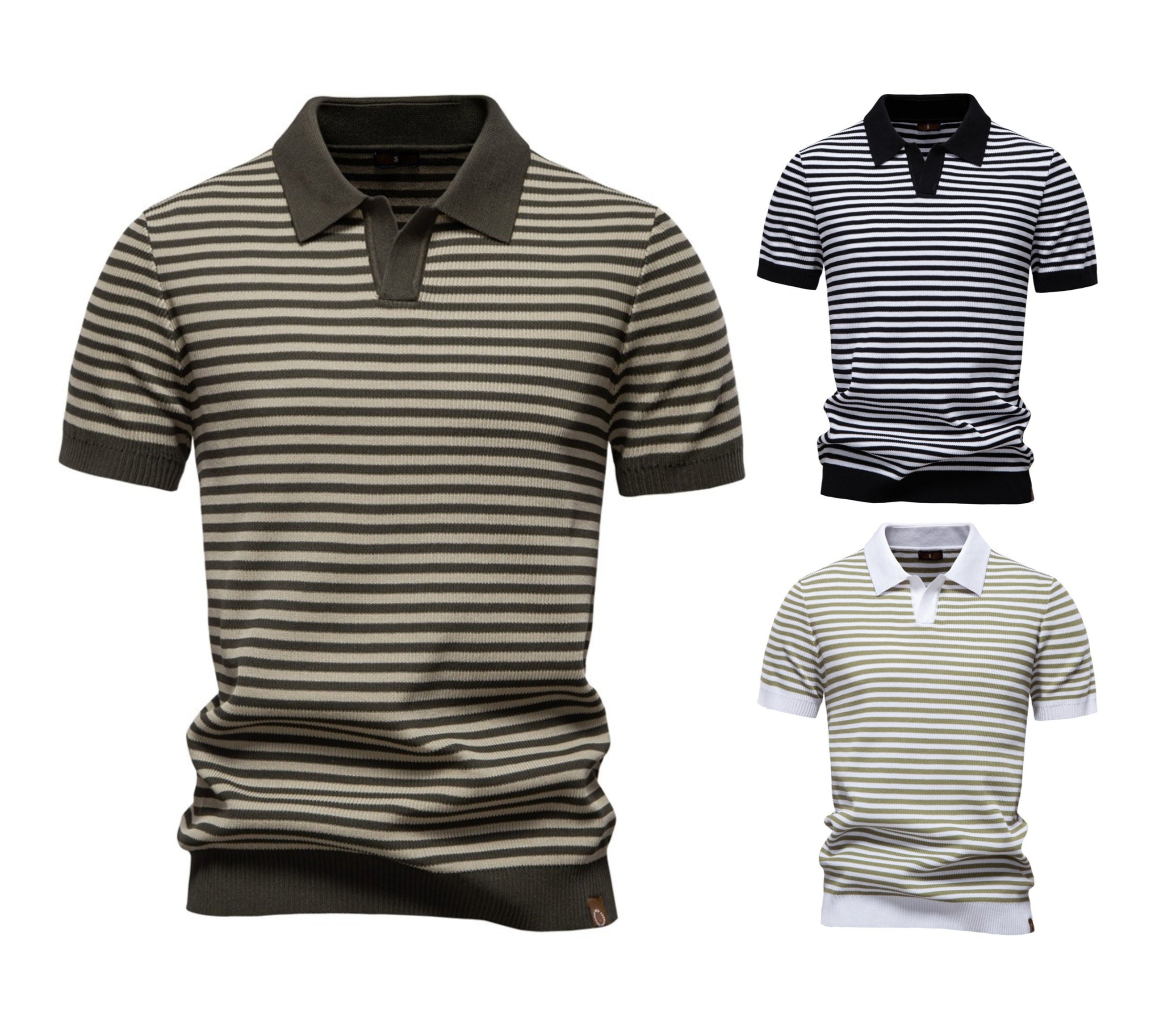 Men's Stripe Knit Polo Shirt with Seagull Collar - 2025 Summer Slim-Fit Business Casual Top | PSD8054