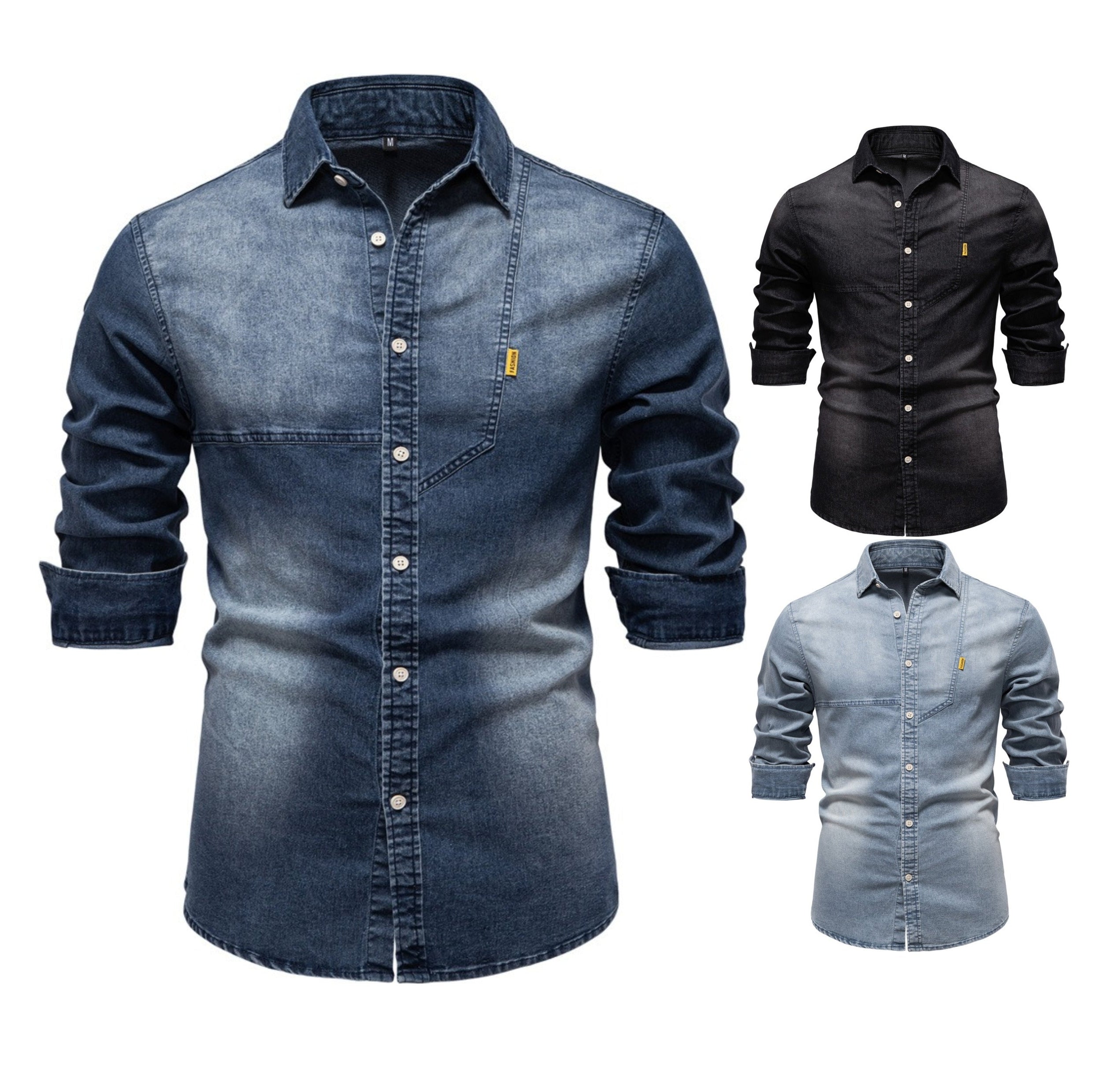 Men's Slim-Fit Denim Shirt - 2025 Spring Casual Long Sleeve Top | 6036