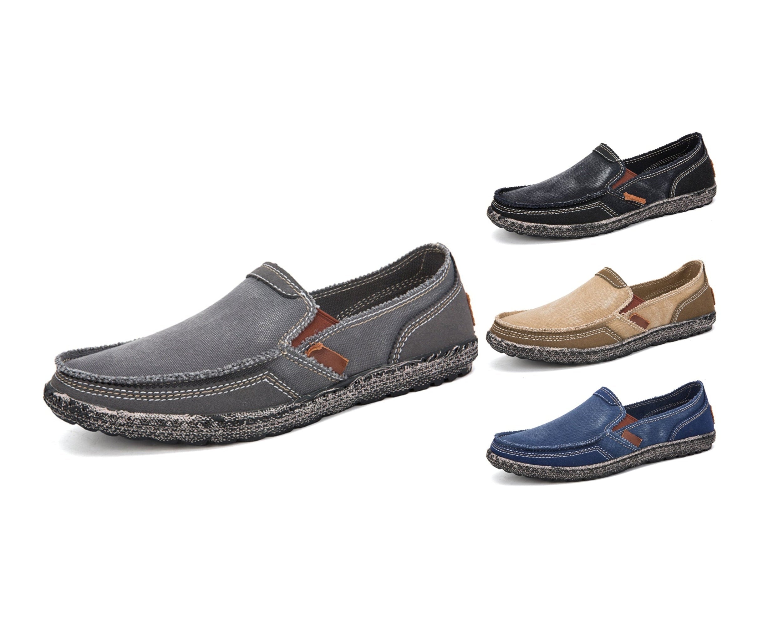 Men’s Washed Canvas Slip-On Shoes | Breathable, Anti-Slip, Classic Deck Style | 8806