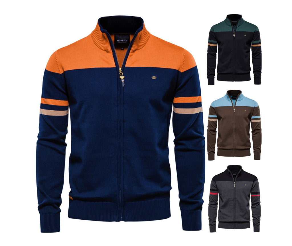 Men’s Zip-Up Knitted Soft Cotton Cardigan Urban Slim Fit Stand Collar Sweater Quality Top | SW188