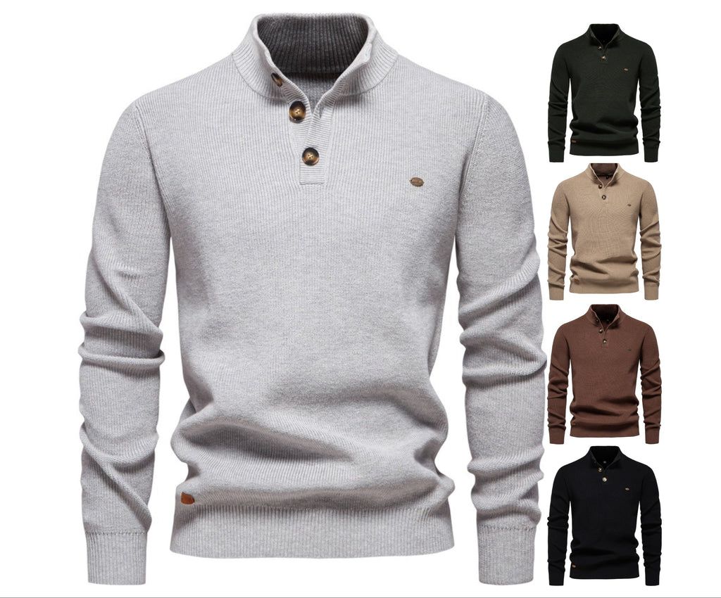 Men’s High-Neck Zip Cardigan Sweater – Solid Color Knit Pullover, Business Casual Warm Winter Jacket for Men | SW833