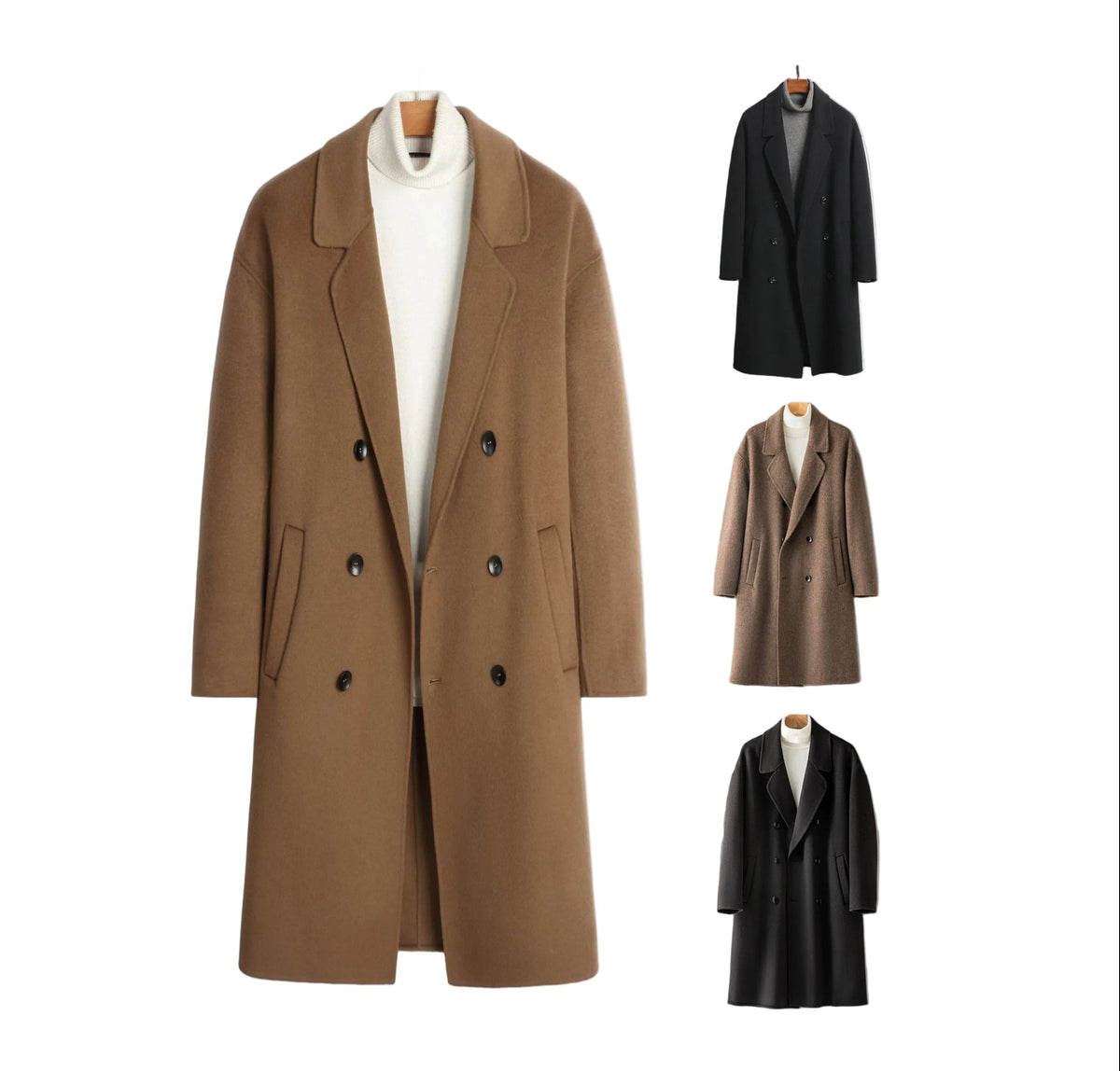 100% Wool Double-Faced Long Coat Men | Premium Tailored Overcoat | Business & Casual Winter Outerwear Wool Coat | 86702