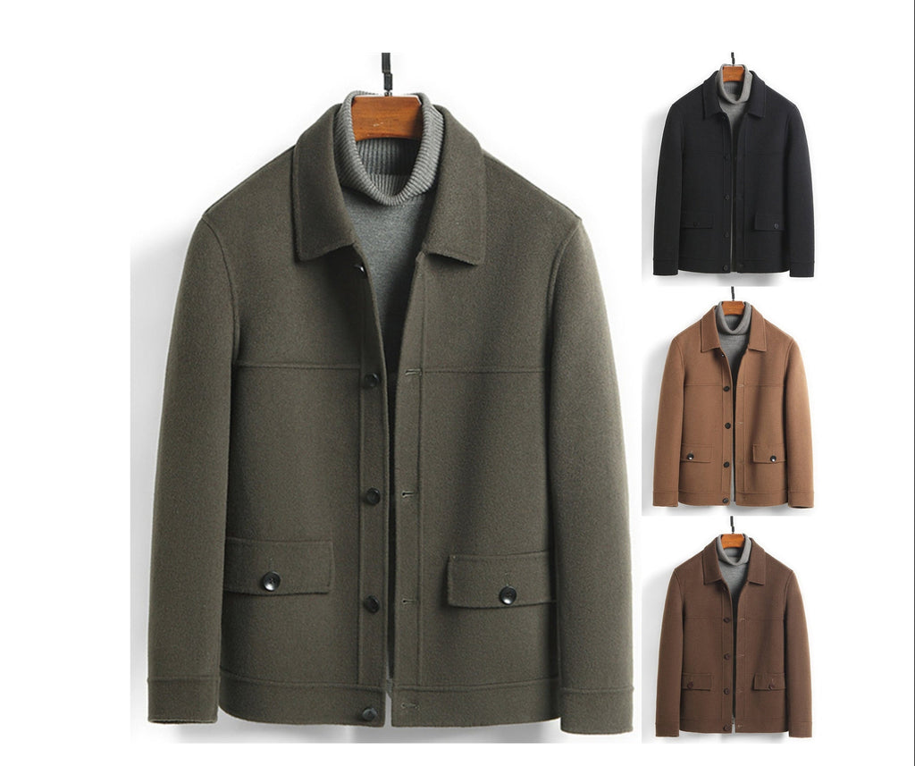 100% Wool Double-Faced Short Coat | Men’s Premium Tailored Overcoat | Warm Business Casual Outerwear | 86703