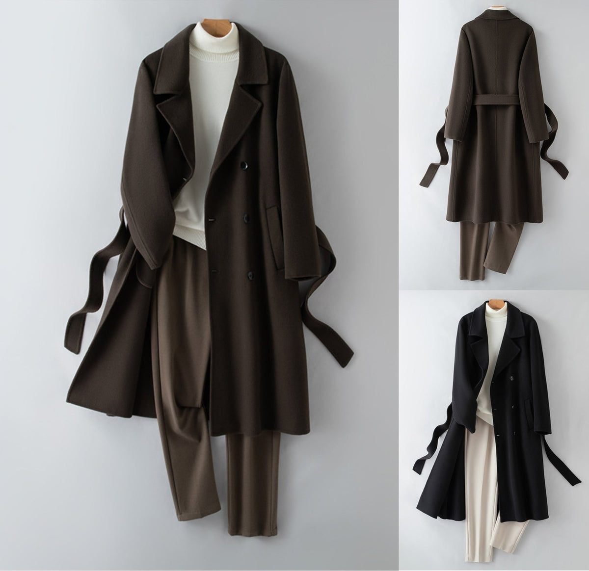 100% Wool Long Trench Coat with Belt | Men’s Knee-Length Double-Faced Wool Overcoat | Premium Winter Outerwear Trench coat