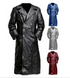 Vintage German Officer Black Leather Trench Coat Steampunk Gothic Long Halloween Costume | ZM100