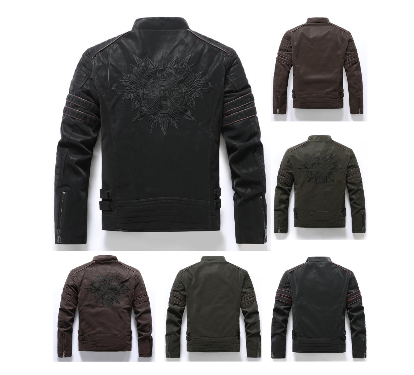 Men's PU Brushed Soft Suede Leather Jacket Fashion Multi-Embroidered Tide Jackets Blazer| 8809