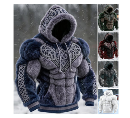 Men's Flannel Hoodie | Muscle Fit Pullover with Chest Print | Casual Athletic Streetwear Top | JLCLM