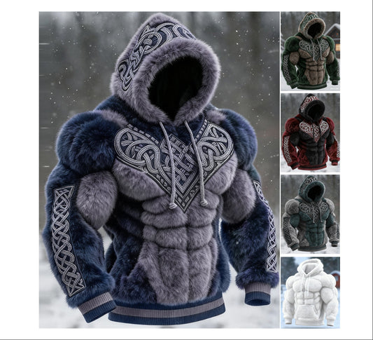 Men's Flannel Hoodie | Muscle Fit Pullover with Chest Print | Casual Athletic Streetwear Top | JLCLM