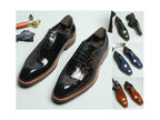 NIUPILI Men‘s Letter Carved Brogue Dress Shoes | Square Toe Patent Leather Business Footwear | Formal Party Oxfords | N68-1