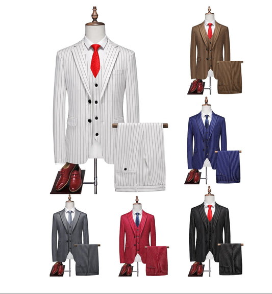 Men's Slim Fit Three-Piece Suit Set | Fashion Big & Tall Wedding Banquet Blazer with Waistcoat | Modern Business Formal Wear | 838