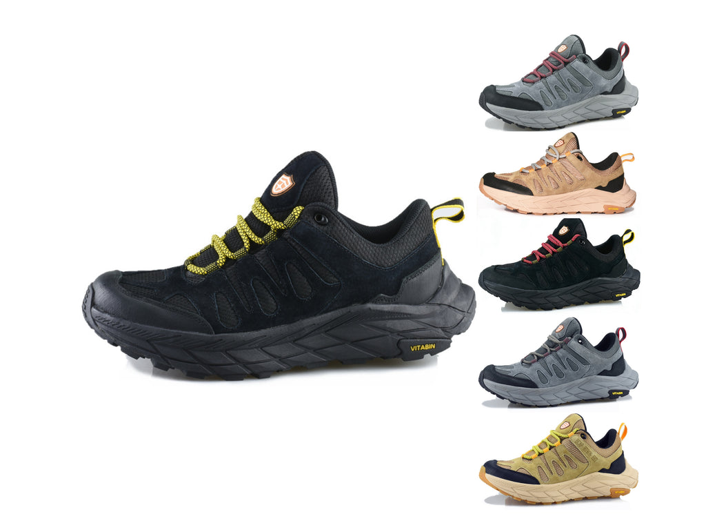 ECAF HTRON EHT Men‘s Genuine Leather Hiking Boots Thick Sole Outdoor Trail Shoes Anti-Slip & Breathable Trekking Trainers