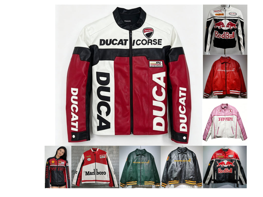 F1 Premium PU Leather Racing Jacket Embroidered Moto Biker Coat for Men Vintage Retro Motorcycle Casual Blazer