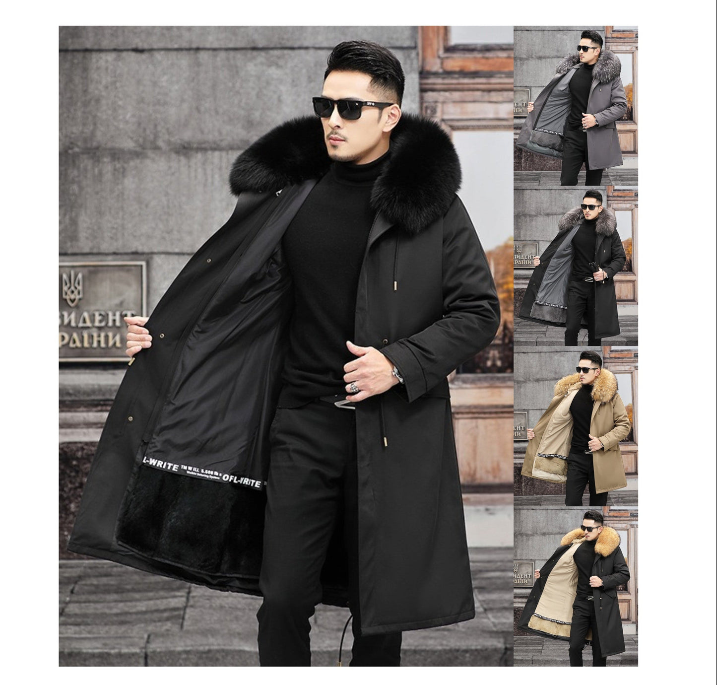 Snow Lotus Men's Otter Rabbit Fur Parka | Detachable Fur Lining Long Winter Coat | Mid-Length Hooded Faux Fur Jacket | 212