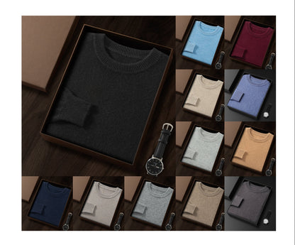 Men's Premium Cashmere Blend Sweater Chunky Knit Crew Neck Pullover Winter Warm Relaxed Fit Knitwear | JW-039