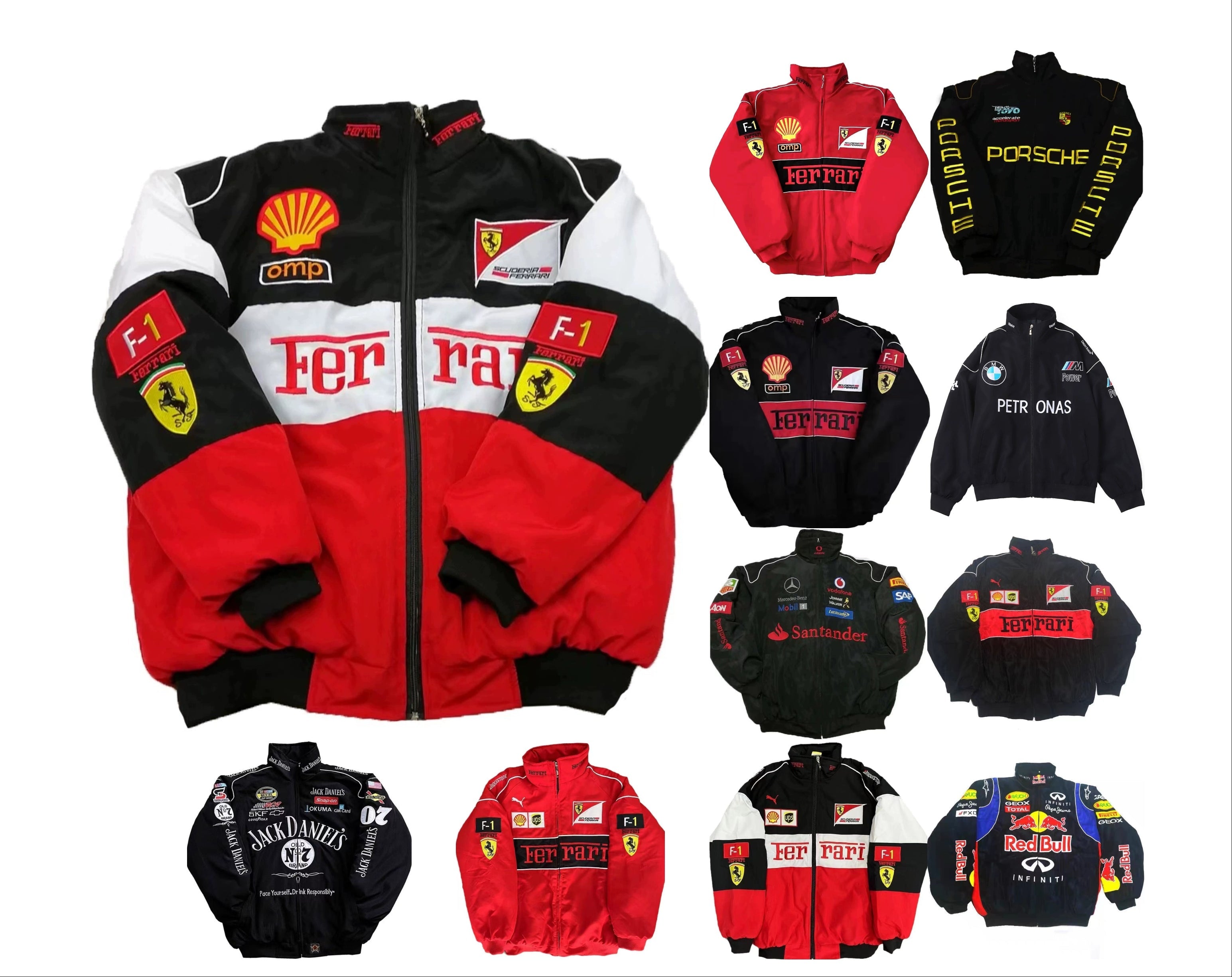 F1 Ferrari Embroidered Racing Suit Jacket Retro Style Motorcycle Riding Jack Daniel Jacket for Spring & Autumn