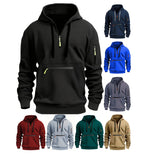 Men’s Pullover Hoodie Solid Pattern Zippered Lined Collar Loose Fit Casual Sportswear | TZ-28