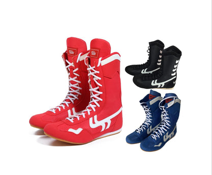Professional Boxing Training Shoes | High-Top Competition Fight Shoes with Gum Rubber Sole Martial Arts Footwear | Fight001