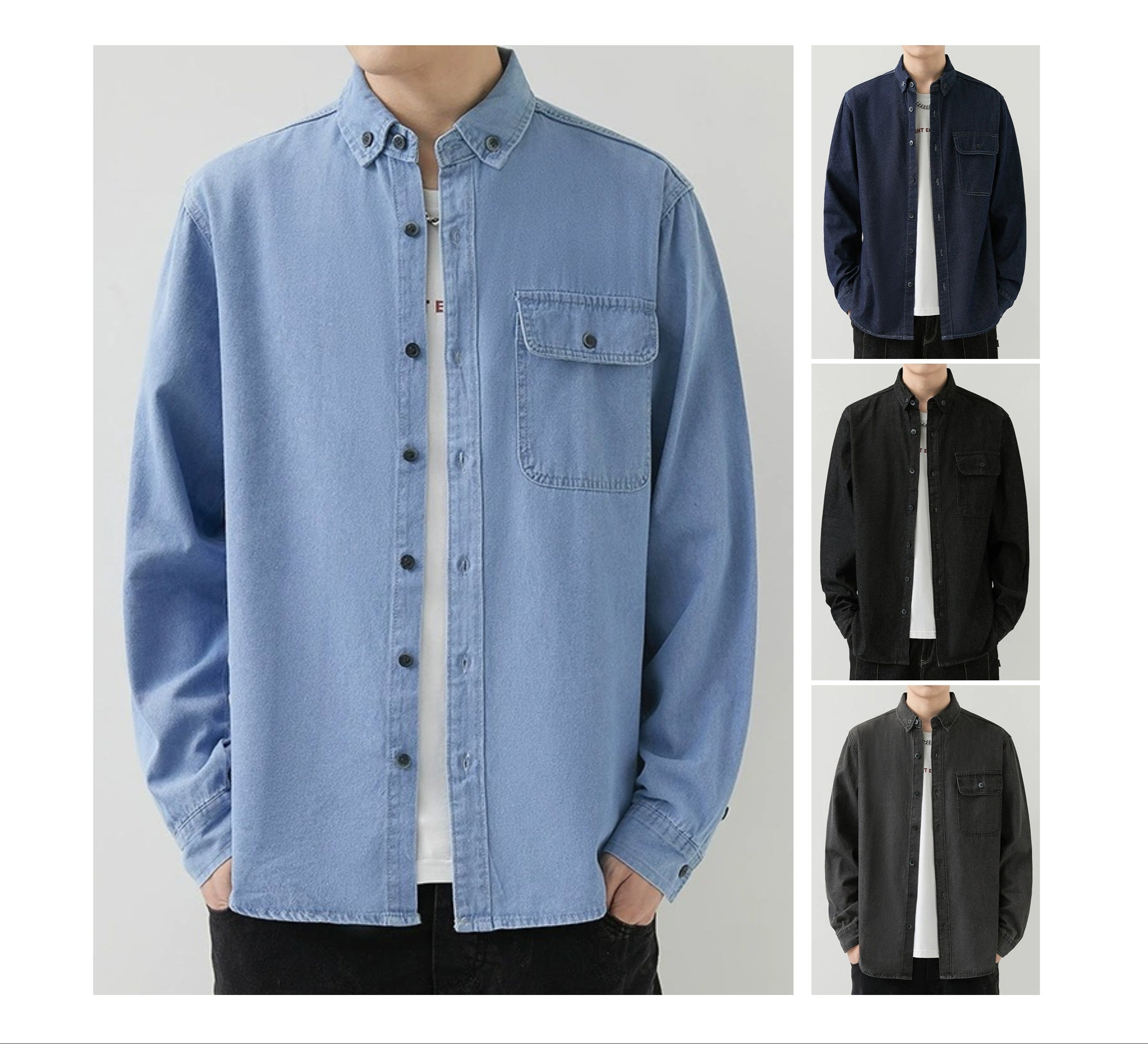 Men's Slim Fit Denim Long Sleeve Shirt Trendy Style Casual Work Jacket Shirt | MT8003