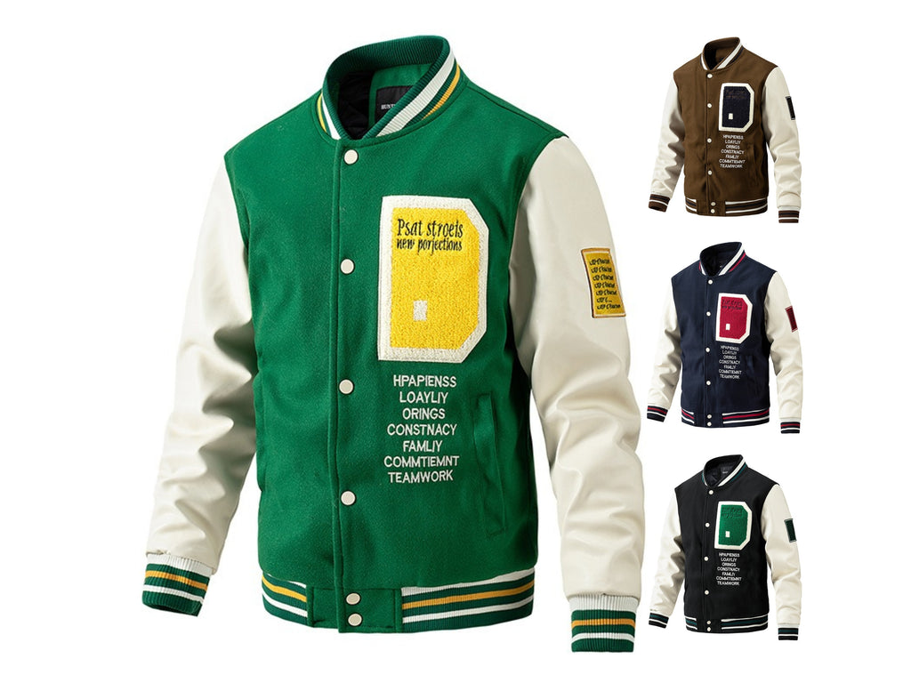 Men's Winter Color-Blocked Woolen Baseball Jacket Casual & Stylish Fashion Coat | 77162