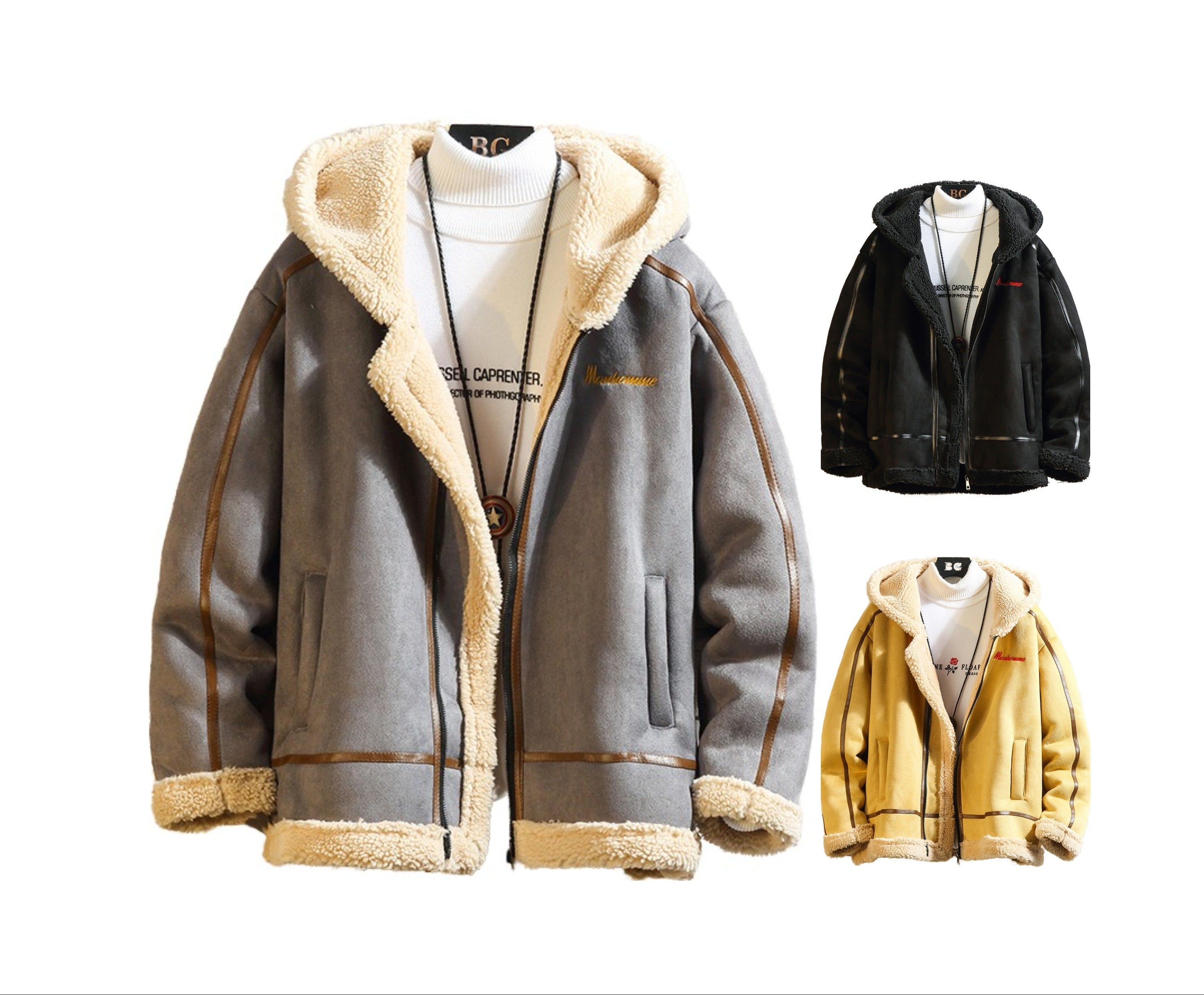 Men Retro Polar Fleece Workwear Cotton Coat Stand-Up Collar Hooded Loose Fit Casual Jacket | A048MY10