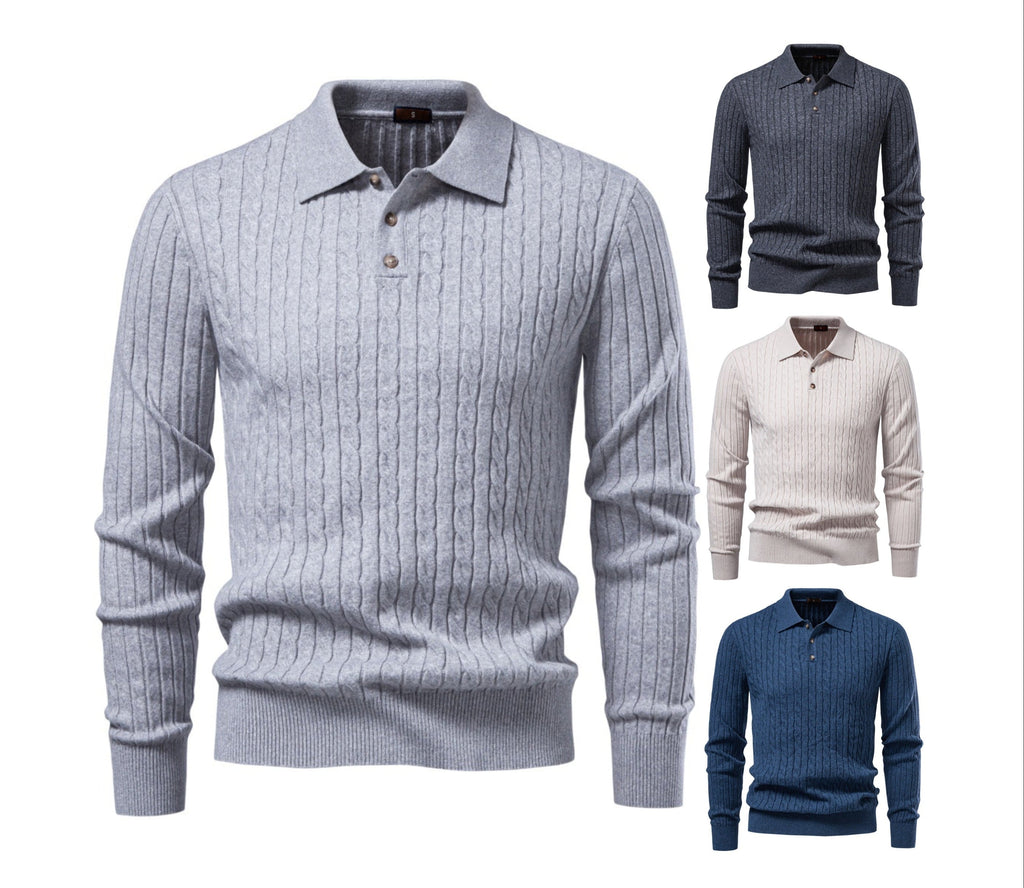 Men's Long Sleeve Knit Polo Sweater | 2026 Winter Business Casual Ribbed Pullover | Soft Warm Turtleneck Knitwear | YR8801
