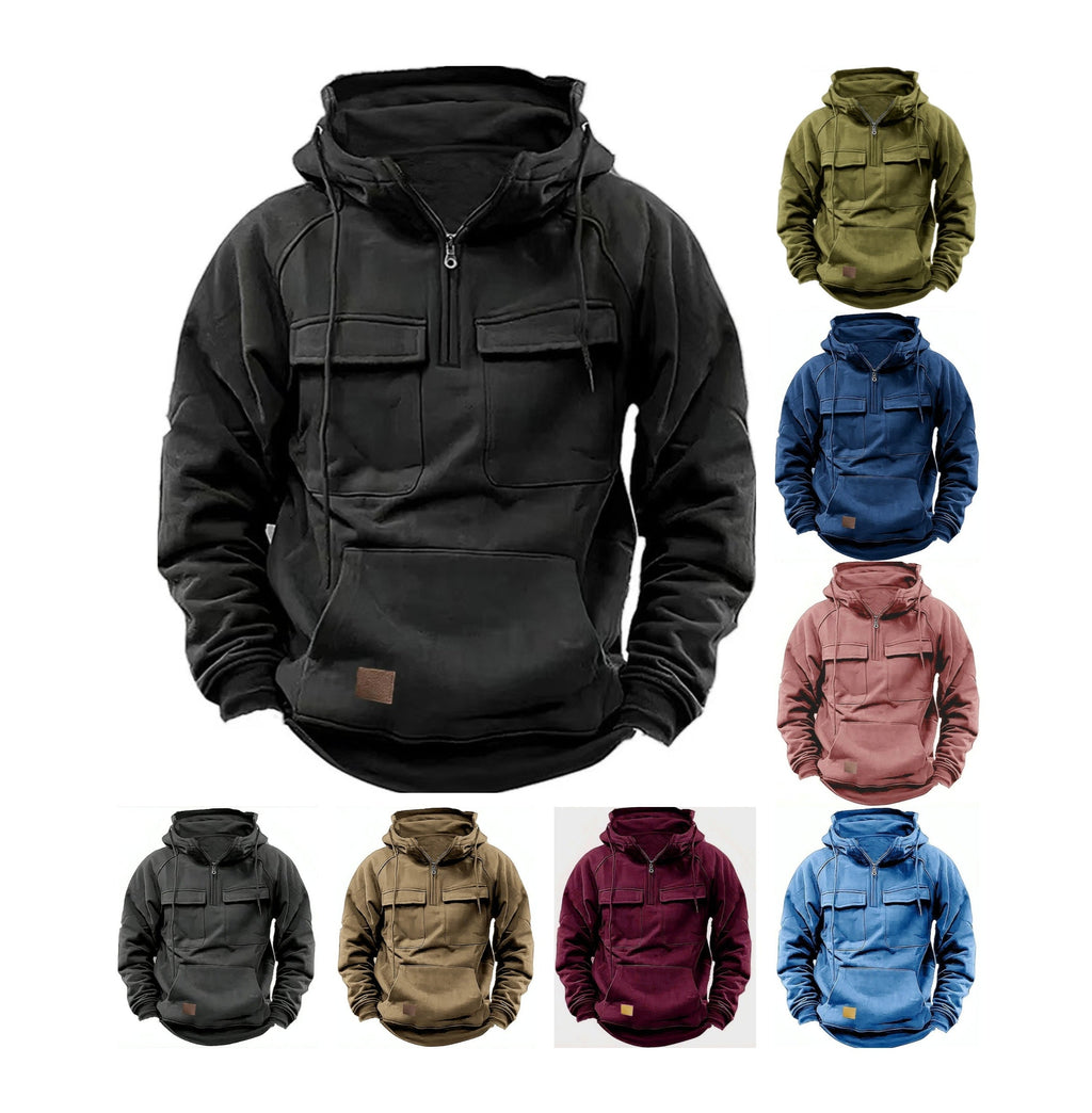 Men's Retro Hooded Pullover Solid Color Long Sleeve Hoodie for Autumn & Winter | AL74