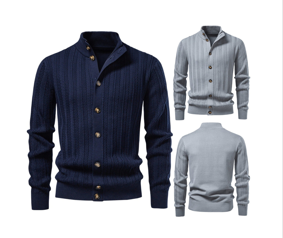 Men's Cotton Knit Cardigan | 2026 Winter Business Casual Button-Up Sweater | Stand Collar Warm Outerwear | SW255