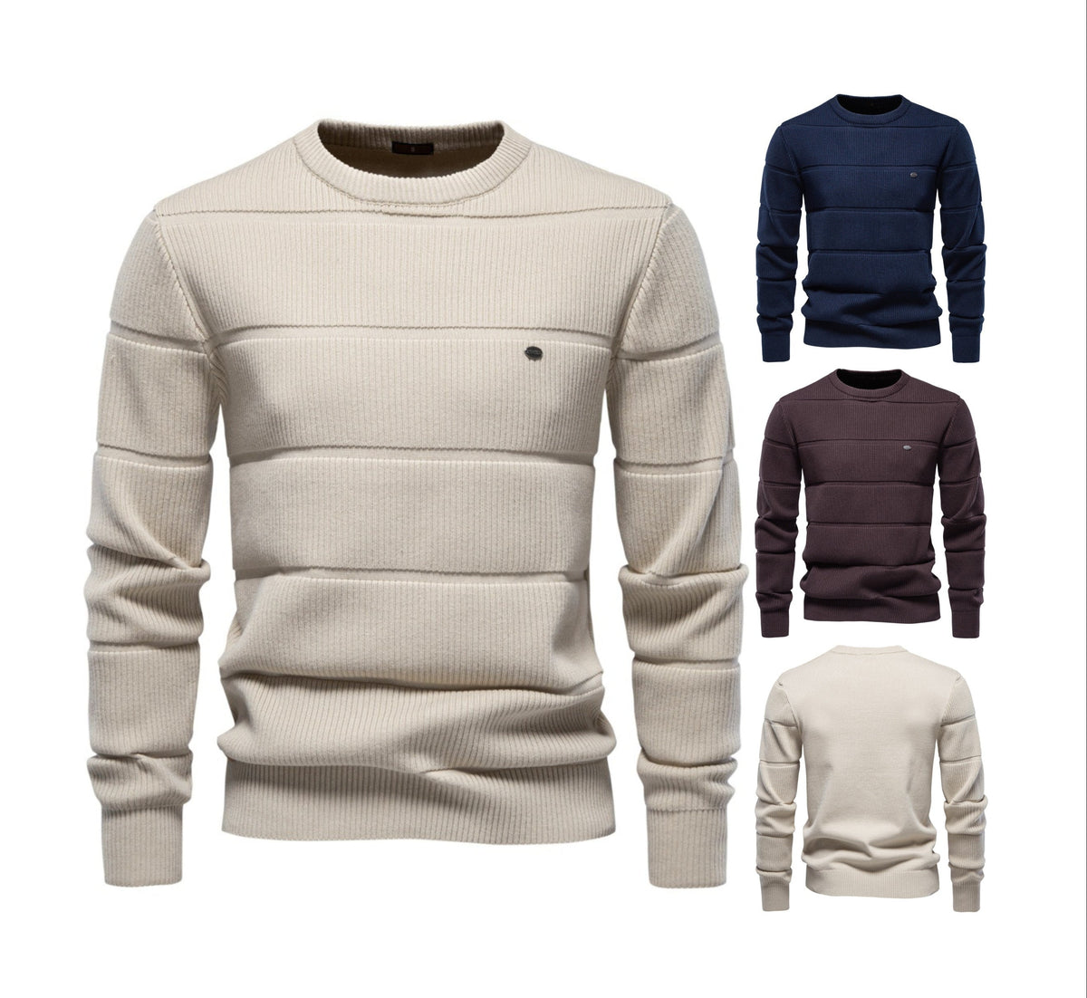 Men's Crew Neck Knit Sweater | 2026 Autumn Business Casual Pullover | Warm Cotton-Blend Jacquard Jumper | SW248