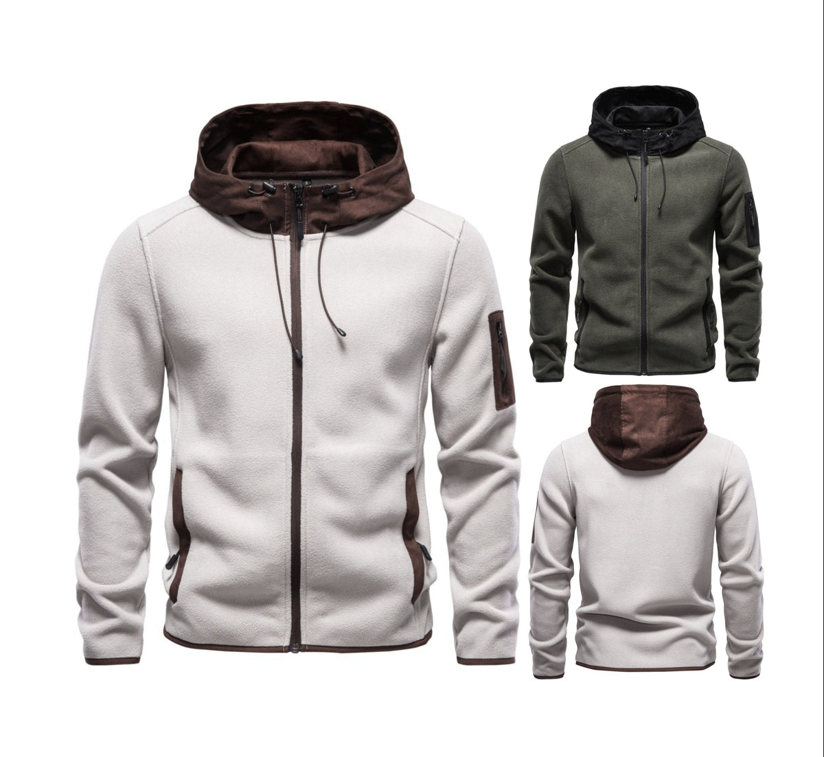 Men's Suede & Fleece Spliced Hoodie Jacket 2026 Winter Thick Warm Zip-Up Sweatshirt Casual Outerwear