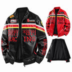 F1 Heavy Embroidery PU Leather Jacket | Unisex Fleece-Lined Racing Coat | Waterproof Windproof Streetwear | 9898