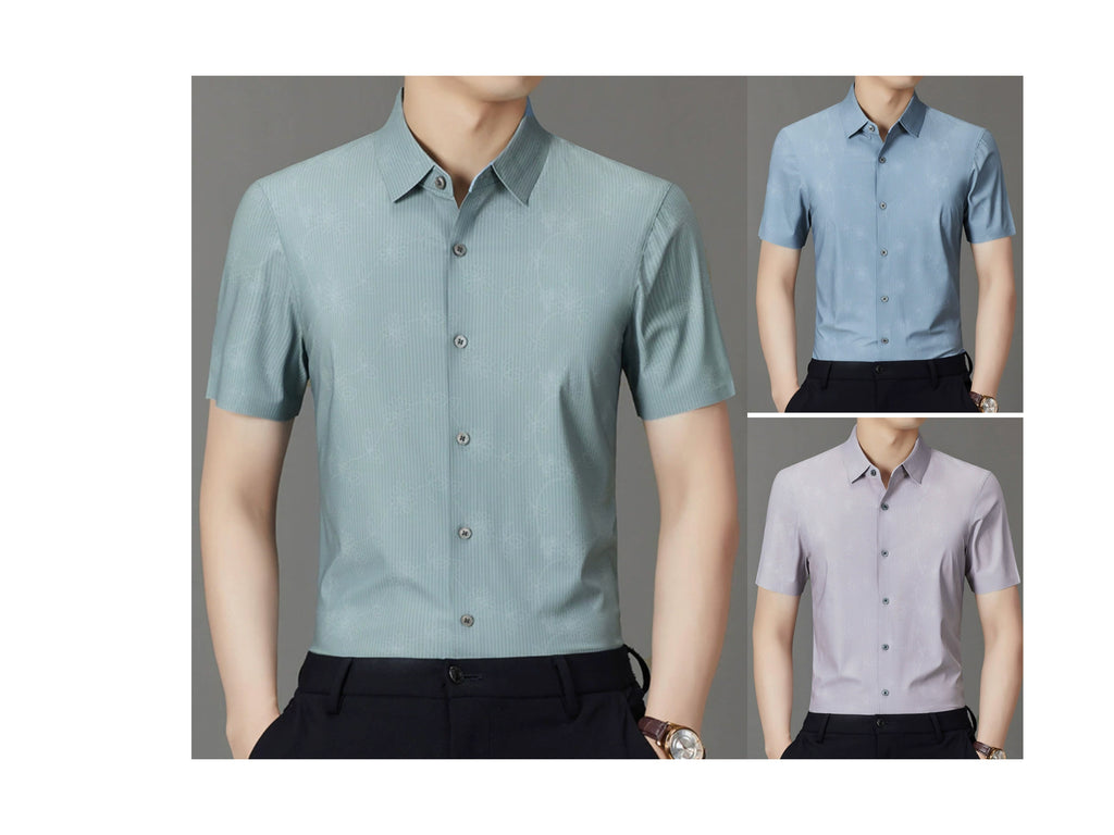 Men’s Summer Jacquard Knit Cardigan – Lightweight & Breathable Short Sleeve Shirt | 2568