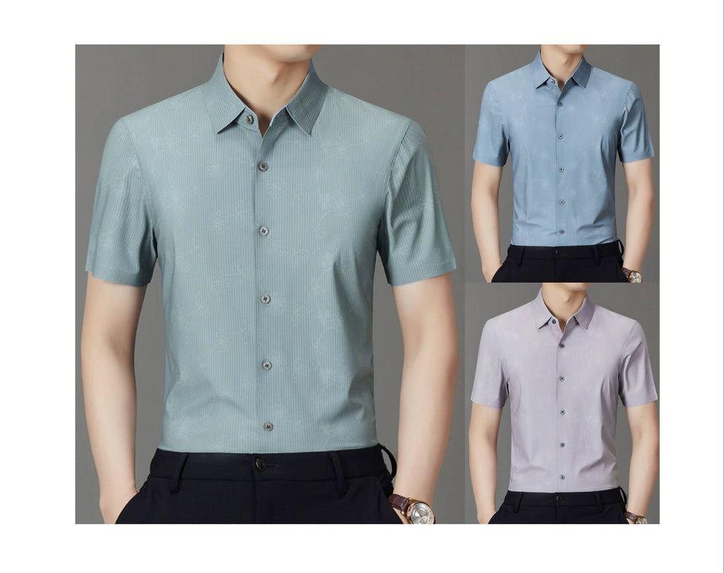 Men’s Summer Jacquard Knit Cardigan – Lightweight & Breathable Short Sleeve Shirt | 2568