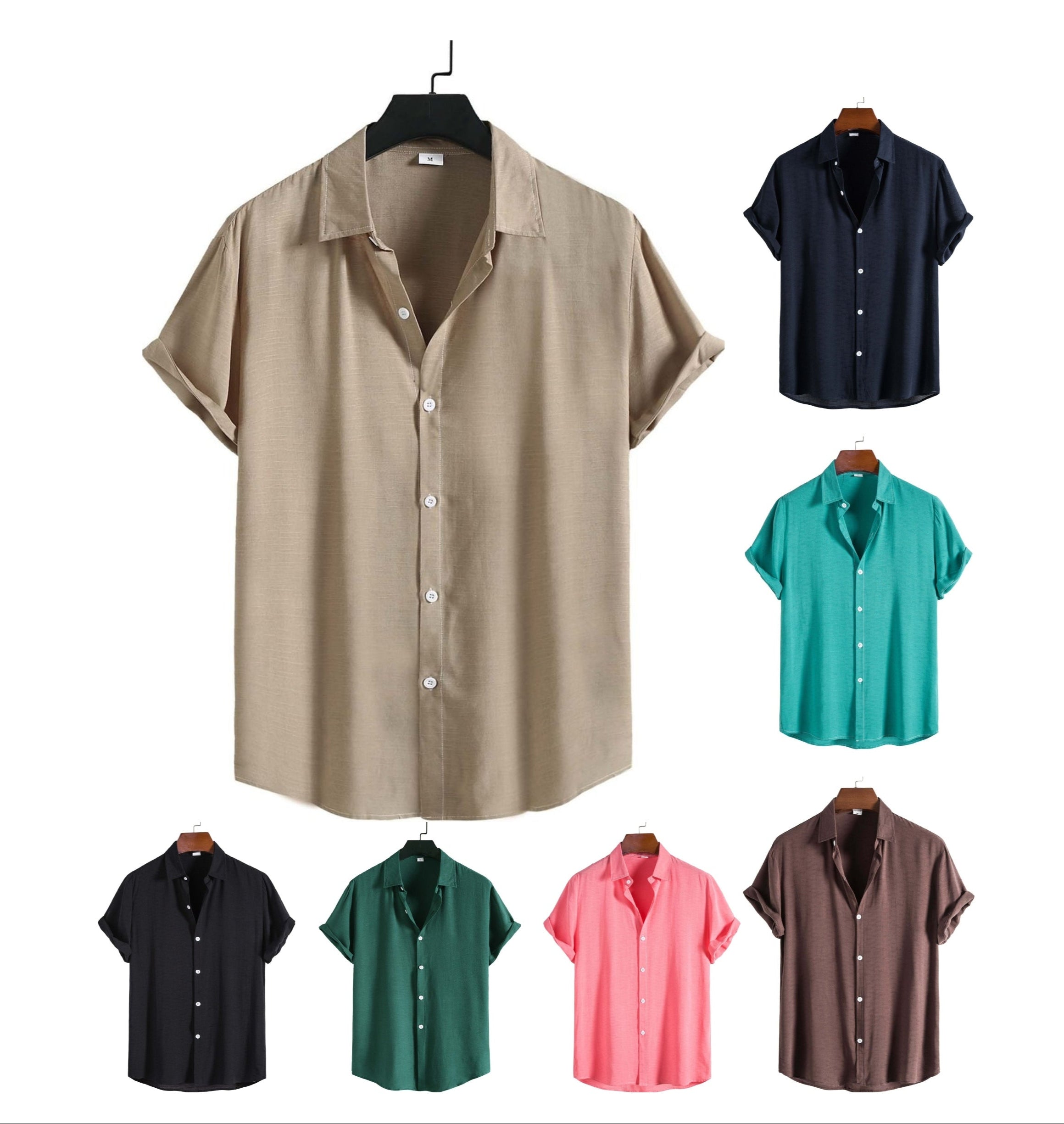 Men’s Solid Color Lapel Short Sleeve Shirt Business Casual Summer Style Shirt | CCS05