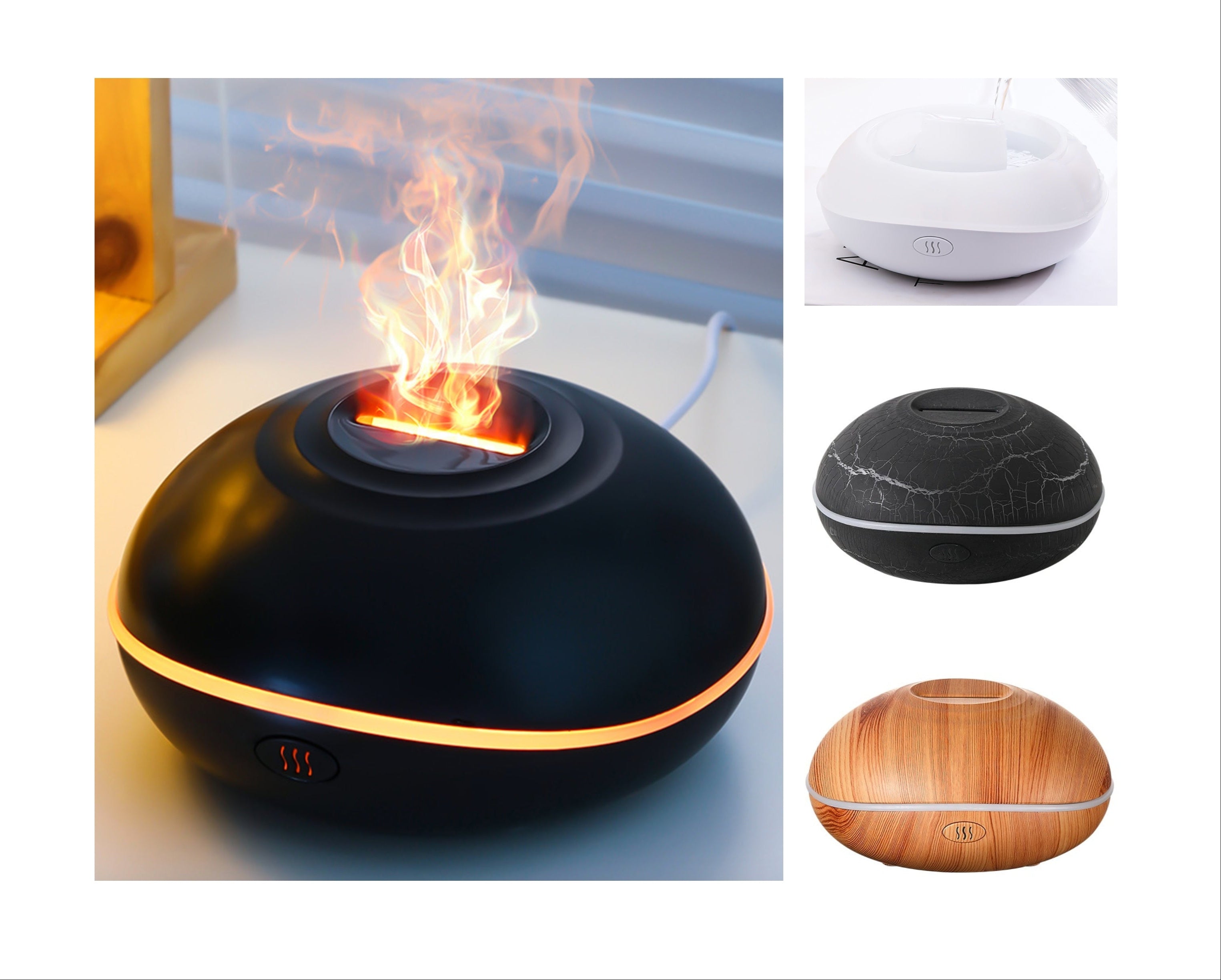 Realistic Flame Effect Aromatherapy Diffuser – 7-Color LED Humidifier USB Powered for Home, Office & Bedroom | SD13