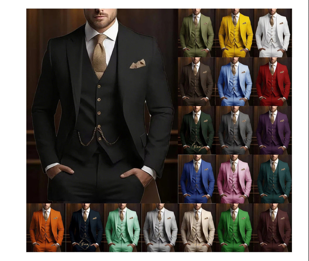 Premium 3-Piece Suit Set | Men’s Wedding & Banquet Suit with Vest | Tailored Fit Formal Wear in 20 Colors