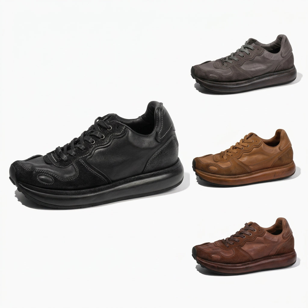 BRIGHT FEATHER Italian Handmade Men's Horsehide Derby Shoes | Vintage Distressed Thick Sole Genuine Leather Trainers