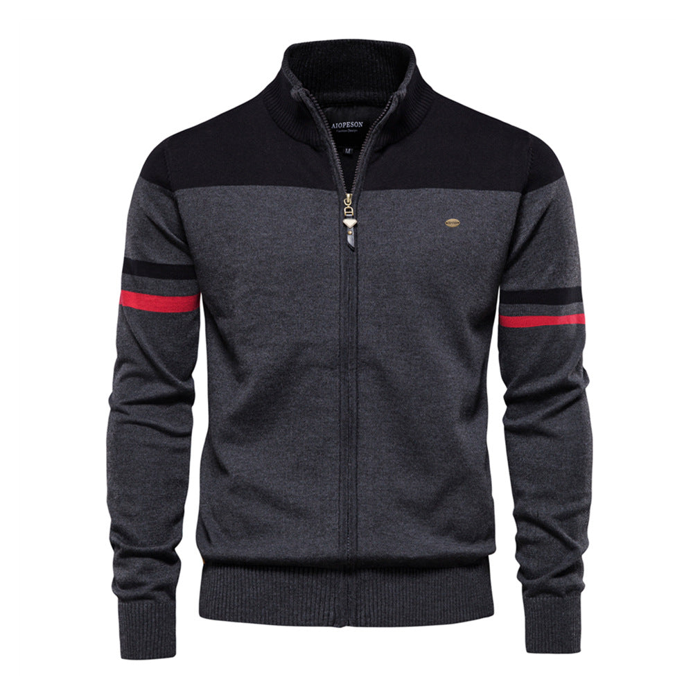 Men’s Zip-Up Knitted Soft Cotton Cardigan Urban Slim Fit Stand Collar Sweater Quality Top | SW188